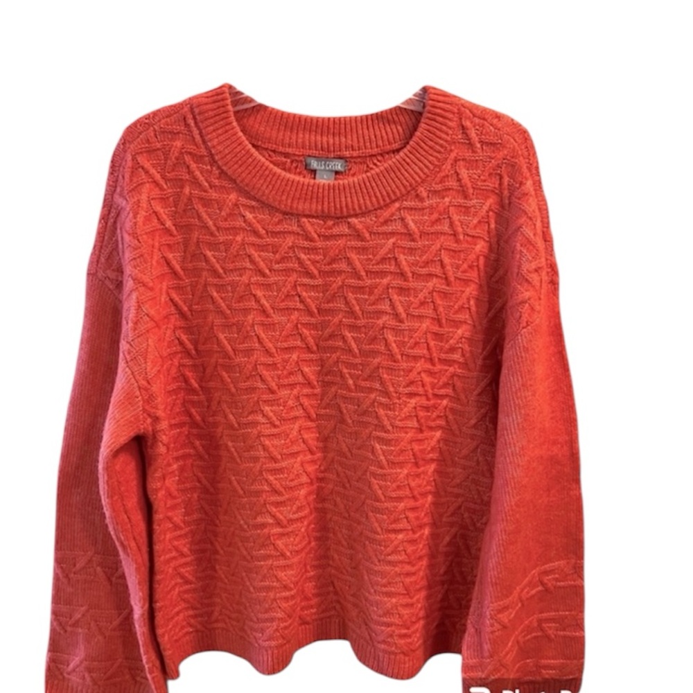 Mandarin Orange Knit Sweater with Bell Sleeves by Falls Creek. Size = L